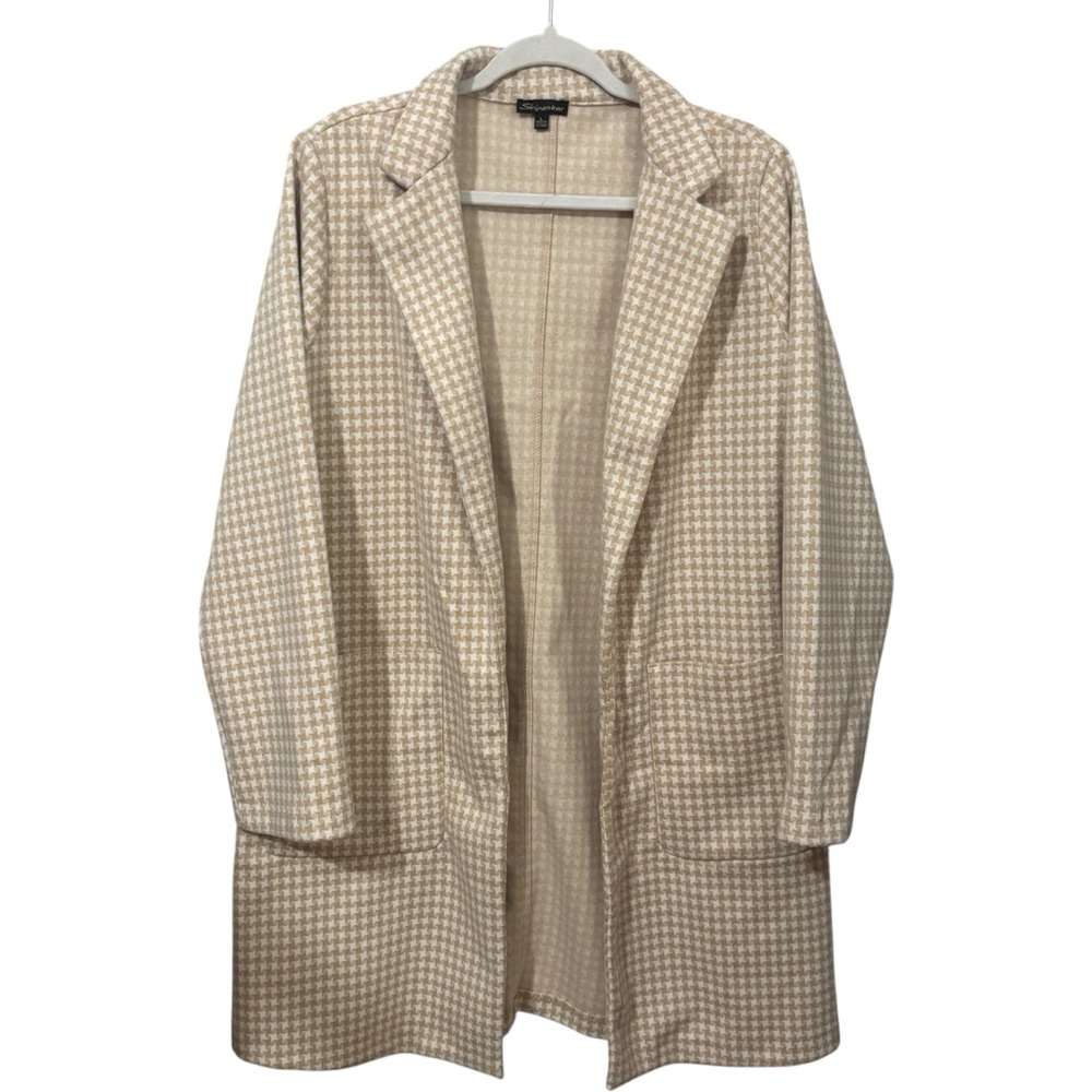 Shinestar Houndstooth Open‎ Front Blazer Jacket Collared